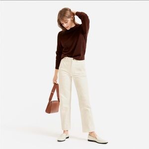 🤍 NWOT EVERLANE Slim Leg Crop Pant Cotton Sandstone Cream Beige Trousers Size 2